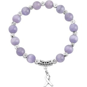 CENWA Lavender Awareness Ribbon Beads Bracelet Light Purple Cancer Awareness Charm Jewelry