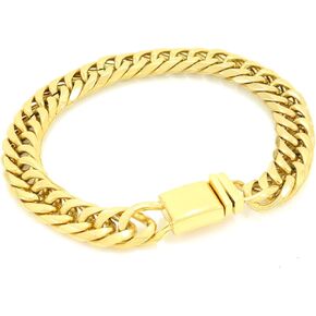 Mens Thick Tight Link Yellow Gold Finish Solid Stainless Steel 12mm Miami Cuban Link Chain/Bracelet Box Lock 20-30 inches Bracelet 8-10 inches