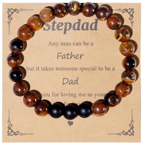 Mens Gifts Obsidian Beaded Bracelet for Dad/Step dad/Uncle/Stepdad/Brother/Man Birthday Bracelet, Fathers Day Inspirational Gifts for Men Teen Boys,Tigers Eye Natural Stone Strand Bracelet