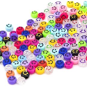 500 Pieces Happy Face Beads for Bracelets Making 10mm Acrylic Face Spacer Beads with Crystal Elastic Cords Jewellery Beading Making DIY Crafts