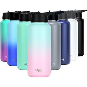 Drinco Stainless Steel Water Bottle Spout Lid Vacuum Insulated Double Wall Water Bottle Wide Mouth (40oz 32oz 22oz 18oz 14oz) Leak Proof Keep Cold Sport Camping Hiking (22 oz, 22oz Black)