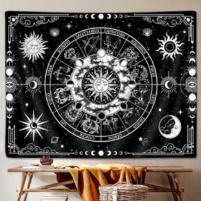 VEIGIKE Zodiac Astrology Blacklight Tapestry UV Reactive, Constellation Sun and Moon Stars Black Light Art Poster for Men Room Bedroom Decor, Psychedelic Glow in the Dark Blanket Party Decor 60"X40"