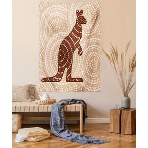 Ambesonne Tropical Animals Tapestry, Aboriginal Kangaroo Motif Cream Toned Circling Dot Design, Wall Hanging for Bedroom Living Room Dorm Decor, 40" X 60", Redwood Brown