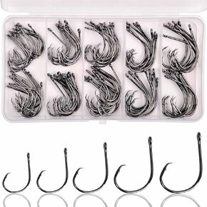 Saltwater Circle Fishing Hook Kit,100pcs in-line Circle Hook High Carbon Steel Fish Hooks Straight Eyes Barb Point Octopus Fishing Hooks Size 1/0-5/0