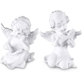 Goetland Set of 2 Cherub Little Angel Figurines Garden Angel Statue Angel Sculpture Garden Decoration Synthetic Resin 4 Inch