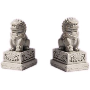 Asian Fu Foo Dogs-Pair of Two Guardian Lions,Stone Statues Feng Shui Decor