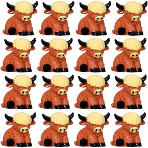 20 Pcs Mini Highland Cow Figurine Cute Highland Cow Statues Highland Cow Decor Handmade Resin Cow Sculpture Ornament for Decorations Home Bathroom Kitchen Garden Office Desk