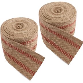 2 Pack Craft Jute Webbing Tape, 11 Yards Burlap Red Line Jute Webbing Ribbon Upholstery Chair Webbing Tape, Upholstery Webbing for Chairs, Furniture, 3.5 Inch X 33 ft(Red)