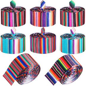 8 Rolls Rainbow Ribbon Mexican Serape Ribbon Rainbow Stripes Ribbon Colorful Grosgrain Ribbon for DIY Wrapping, Fall Crafts Decoration, Party Decoration, Crafting Sewing Supplies