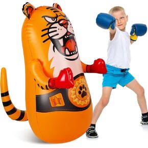 Inflatable Tiger Punching Bag for kids 47 Inches boxing Bounce Back Bop Bag with Thicker Material Blow up Tiger Kicking Bag Karate Kickboxing Taekwondo Kids Gift for Birthday Party Age 3-9