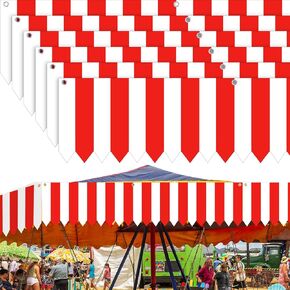 Carnival Tent Circus Theme Party Decorations White and Red Striped Circus Awning Decor 3D Awning Circus Tent Canopy for Mardi Gras Theme Party Decor, 9.84 x 78.74 Inch(3 Pcs)