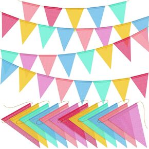 48pcs Pennant Banner Flags 52ft Rainbow Triangle Banners Colorful Garland Flag for Classroom Birthday Spring Easter Graduation Festival Wedding Decoration