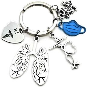 :RT Respiratory Therapist Keychain Respiratory Therapy Gift Lung Specialist EKG ECG heartbeat Stethoscope