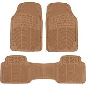 BDK Original ProLiner 3 Piece Heavy Duty Front & Rear Rubber Floor Mats for Car SUV Van & Truck, Beige – All Weather Floor Protection with Universal Fit Design