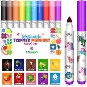 Scented Markers for Kids - 10 count Broad Line Fruit Smelly Markers, Markers for School Teacher Classroom, Kids Art Supplies, Drawing and Art Set for Kids 4-6-9