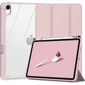 Case for iPad Air 11 inch M2 (2024) / iPad Air 5th Generation 2022 / iPad Air 4th Gen 2020 10.9 inch, Protetive Case with Pencil Holder, Stand Clear Back Cover, Auto Sleep/Wake, Cute Pink