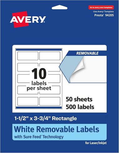Avery Matte White Removable Rectangle Labels with Sure Feed Technology, Print-to-The-Edge, 1.5" x 3.75", 150 Removable Labels, Laser/Inkjet Printable Labels in Saudi Arabia