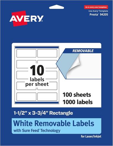 Avery Matte White Removable Rectangle Labels with Sure Feed Technology, Print-to-The-Edge, 1.5" x 3.75", 150 Removable Labels, Laser/Inkjet Printable Labels in Saudi Arabia