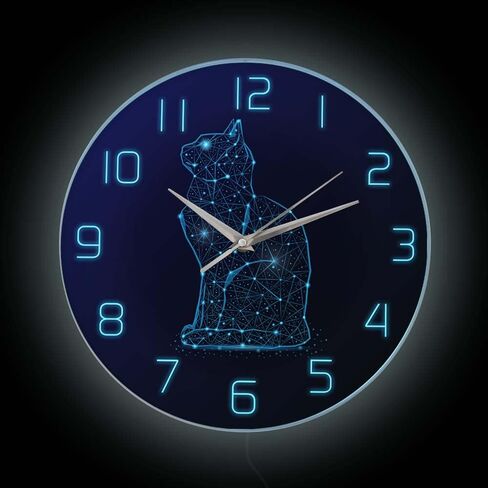 Geek Alerts Cat in The Night Sky Abstract Silent Wall Clock Battery Operated Cat Minimalist Line Modern 12inch Acrylic Print Hanging Watch Kitty Home Decor in Saudi Arabia