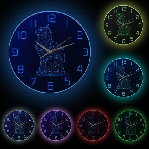 Geek Alerts Cat in The Night Sky Abstract Silent Wall Clock Battery Operated Cat Minimalist Line Modern 12inch Acrylic Print Hanging Watch Kitty Home Decor in Saudi Arabia