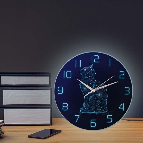 Geek Alerts Cat in The Night Sky Abstract Silent Wall Clock Battery Operated Cat Minimalist Line Modern 12inch Acrylic Print Hanging Watch Kitty Home Decor in Saudi Arabia
