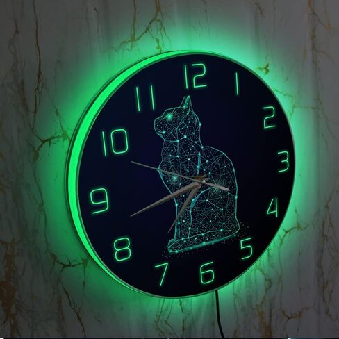 Geek Alerts Cat in The Night Sky Abstract Silent Wall Clock Battery Operated Cat Minimalist Line Modern 12inch Acrylic Print Hanging Watch Kitty Home Decor in Saudi Arabia