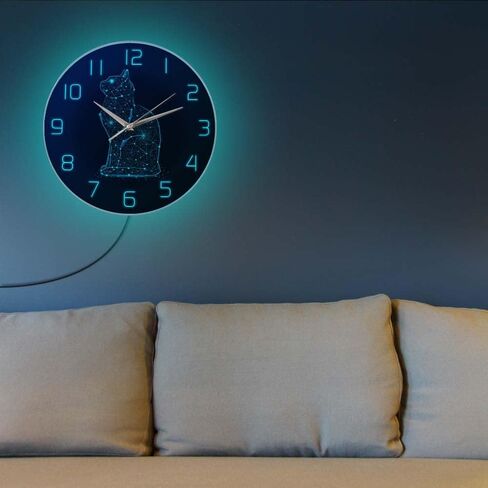 Geek Alerts Cat in The Night Sky Abstract Silent Wall Clock Battery Operated Cat Minimalist Line Modern 12inch Acrylic Print Hanging Watch Kitty Home Decor in Saudi Arabia