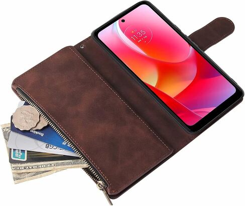 LBYZCASE Phone Case for Moto G Power 2022 Case,Motorola G Power(2022) Wallet Case,Luxury Folio Flip Leather Cover[Zipper Pocket][Wrist Strap][Kickstand ] for Motorola Moto G Power 2022 (Coffee) in Saudi Arabia