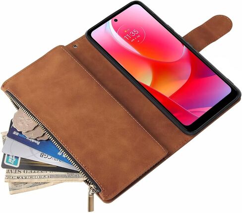 حافظة هاتف LBYZCASE لجراب Moto G Power 2022، حافظة محفظة Motorola G Power(2022)، غطاء جلدي فاخر قابل للطي [جيب بسحاب] [حزام معصم] [مسند] لهاتف Motorola Moto G Power 2022 (قهوة) in Kuwait