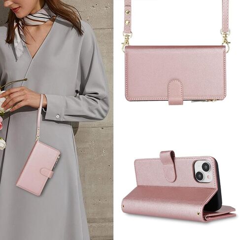 جراب Jaorty Crossbody iPhone 15 مع حبل حزام، جراب محفظة هاتف Apple iPhone 15 للنساء مع حامل بطاقات، جراب جلدي مغناطيسي قابل للطي لهاتف iPhone 15 مع محفظة، 6.1 بوصة ذهبي وردي in Kuwait
