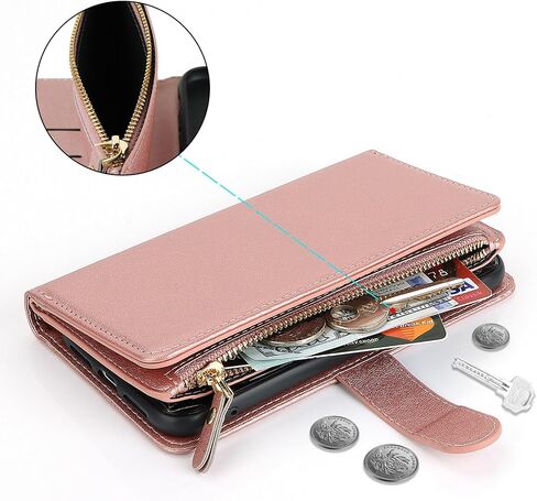 جراب Jaorty Crossbody iPhone 15 مع حبل حزام، جراب محفظة هاتف Apple iPhone 15 للنساء مع حامل بطاقات، جراب جلدي مغناطيسي قابل للطي لهاتف iPhone 15 مع محفظة، 6.1 بوصة ذهبي وردي in Kuwait