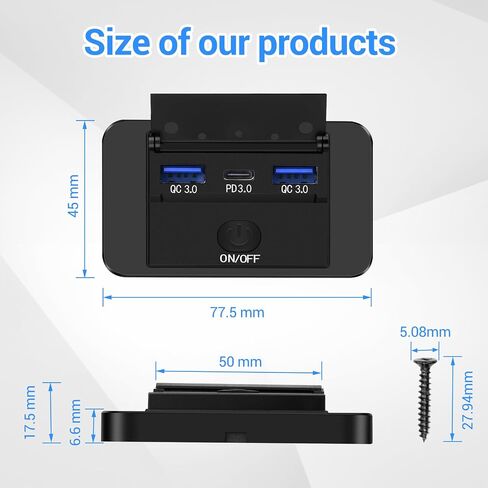 2 حزمة من 3 منافذ RV USB مع غطاء، 12 فولت/24 فولت لوحة شاحن مقبس USB للسيارة مع مفتاح PD3.0 نوع C وشحن سريع مزدوج QC3.0 USB للسيارات والشاحنات والقوارب والشاحنات والحافلات in Saudi Arabia