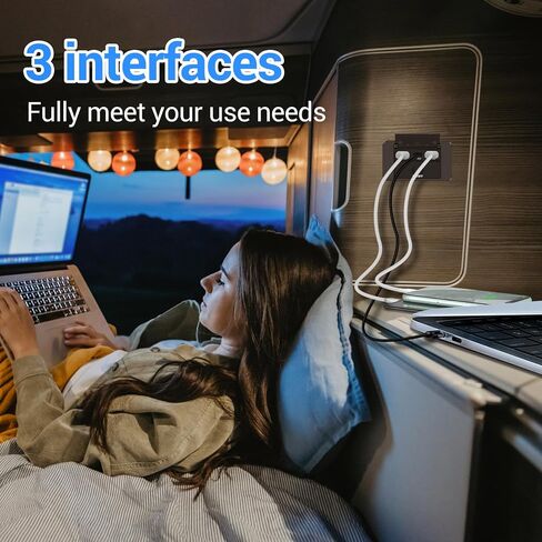 2 حزمة من 3 منافذ RV USB مع غطاء، 12 فولت/24 فولت لوحة شاحن مقبس USB للسيارة مع مفتاح PD3.0 نوع C وشحن سريع مزدوج QC3.0 USB للسيارات والشاحنات والقوارب والشاحنات والحافلات in Saudi Arabia