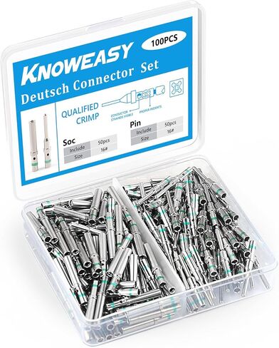 مجموعة موصلات Knoweasy 50 زوجًا مقاس 16 DT Deutsch Pin: اتصالات صلبة للسيارات، وصلات دبوس ومقبس مطلية بالنيكل، متوافقة مع سلك 14AWG، مجموعة محطات موصل DT الشائعة in Kuwait