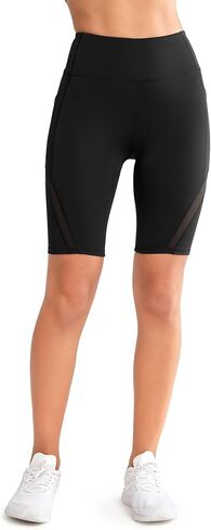 Yvette High Waisted Biker Shorts with Pockets for Women Tummy Control Yoga Shorts with Mesh for Running Workout Gym in Saudi Arabia