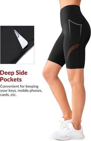 Yvette High Waisted Biker Shorts with Pockets for Women Tummy Control Yoga Shorts with Mesh for Running Workout Gym in Saudi Arabia