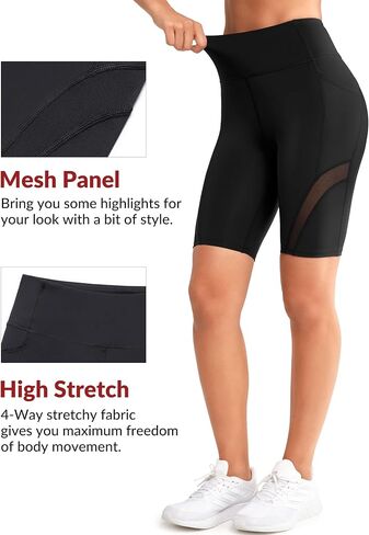 Yvette High Waisted Biker Shorts with Pockets for Women Tummy Control Yoga Shorts with Mesh for Running Workout Gym in Saudi Arabia