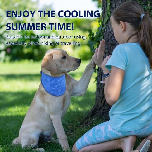 Dog Cooling Bandana Neck Ice Wrap, Instant Cooling Pet Scarf for Summer Hot Weather, Adjustable Breathable Reusable Scarf for Outdoor and Indoor Use, Avoid Heat Stroke, Large(Blue) in Saudi Arabia