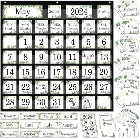 120Pcs Classroom Calendar Pocket Chart Black and White Polka Dot 2025 Calendar Bulletin Board Set Classroom Decoration Calendar Seasons Weather Chart for Classroom Decor Back to School Supplies in Saudi Arabia
