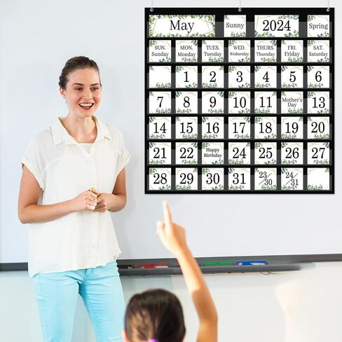 120Pcs Classroom Calendar Pocket Chart Black and White Polka Dot 2025 Calendar Bulletin Board Set Classroom Decoration Calendar Seasons Weather Chart for Classroom Decor Back to School Supplies in Saudi Arabia