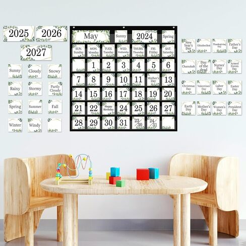120Pcs Classroom Calendar Pocket Chart Black and White Polka Dot 2025 Calendar Bulletin Board Set Classroom Decoration Calendar Seasons Weather Chart for Classroom Decor Back to School Supplies in Saudi Arabia