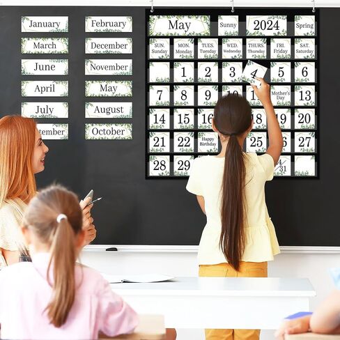 120Pcs Classroom Calendar Pocket Chart Black and White Polka Dot 2025 Calendar Bulletin Board Set Classroom Decoration Calendar Seasons Weather Chart for Classroom Decor Back to School Supplies in Saudi Arabia