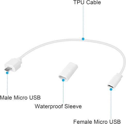 كابل محول Uogw مكون من قطعتين لكاميرا Blink Mini/Blink Mini Pan-Tilt، من Universal Mirco USB تحويل إلى Blink Mini Unique Mirco USB، كابل تمديد طاقة مقاوم للماء 7.8 بوصة (ليس لـ Blink Mini 2) in Kuwait