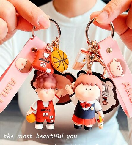 Cute Anime Keychain Set for Couple AMLLS Car Keychain Backpack Charm Decoration Gifts for Women Men in Saudi Arabia