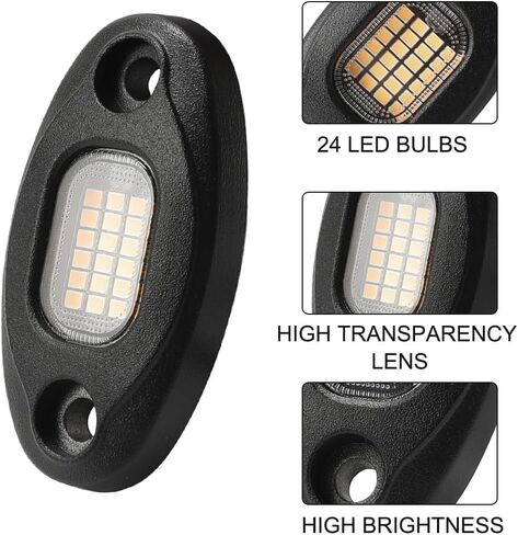 SUNPIE 8 Pods Aluminium Metal White Rock Lights 24 6000K Pure White Car UnderGlow Light with 4M Extension Wires, IP67 Waterproof for Trailer Trucks Sedans SUV ATV UTV Boats in Saudi Arabia
