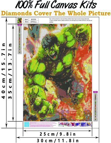 5D Diamond Painting Full Drill, 16"X12" Hulk DIY Diamond Painting by Number Kits,Drawing Gift for Adults Kids, 40x30cm Painting in Saudi Arabia