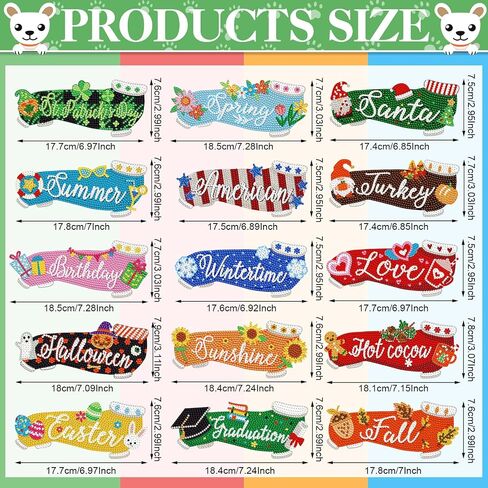 GlikCeil 16 Pcs Magnetic Diamond Painting Kit Interchangeable Welcome Sign Seasonal Door Hanging Sign Rustic Dachshund Dog DIY Detachable Home Decor for Porch Wall Summer 4th of July(Classic Style) in Saudi Arabia