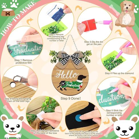 GlikCeil 16 Pcs Magnetic Diamond Painting Kit Interchangeable Welcome Sign Seasonal Door Hanging Sign Rustic Dachshund Dog DIY Detachable Home Decor for Porch Wall Summer 4th of July(Classic Style) in Saudi Arabia