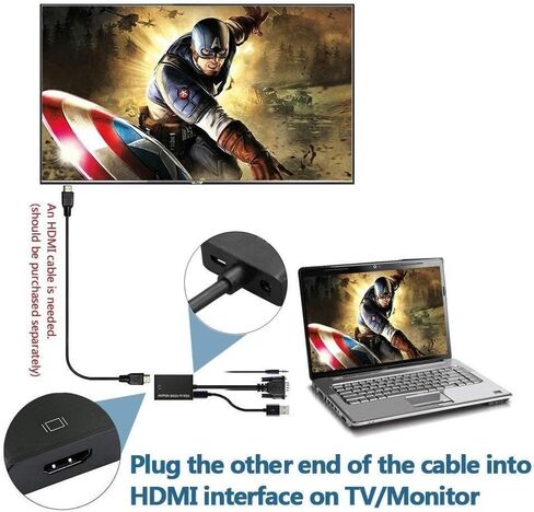 VGA To HDMI Adapter, JLX VGA Male to HDMI Female Cable Converter Adapter with 3.5mm audio and USB charge Support for Connecting Old PC, Laptop with a VGA output to NEW Monitor, HDTV in Saudi Arabia
