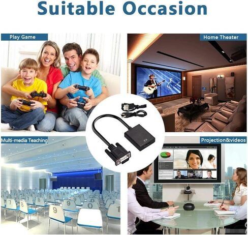 VGA To HDMI Adapter, JLX VGA Male to HDMI Female Cable Converter Adapter with 3.5mm audio and USB charge Support for Connecting Old PC, Laptop with a VGA output to NEW Monitor, HDTV in Saudi Arabia